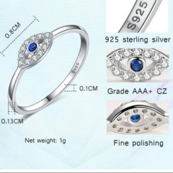 925 Sterling Silver Tiny Lucky Eye Ring - Picture 8 of 9